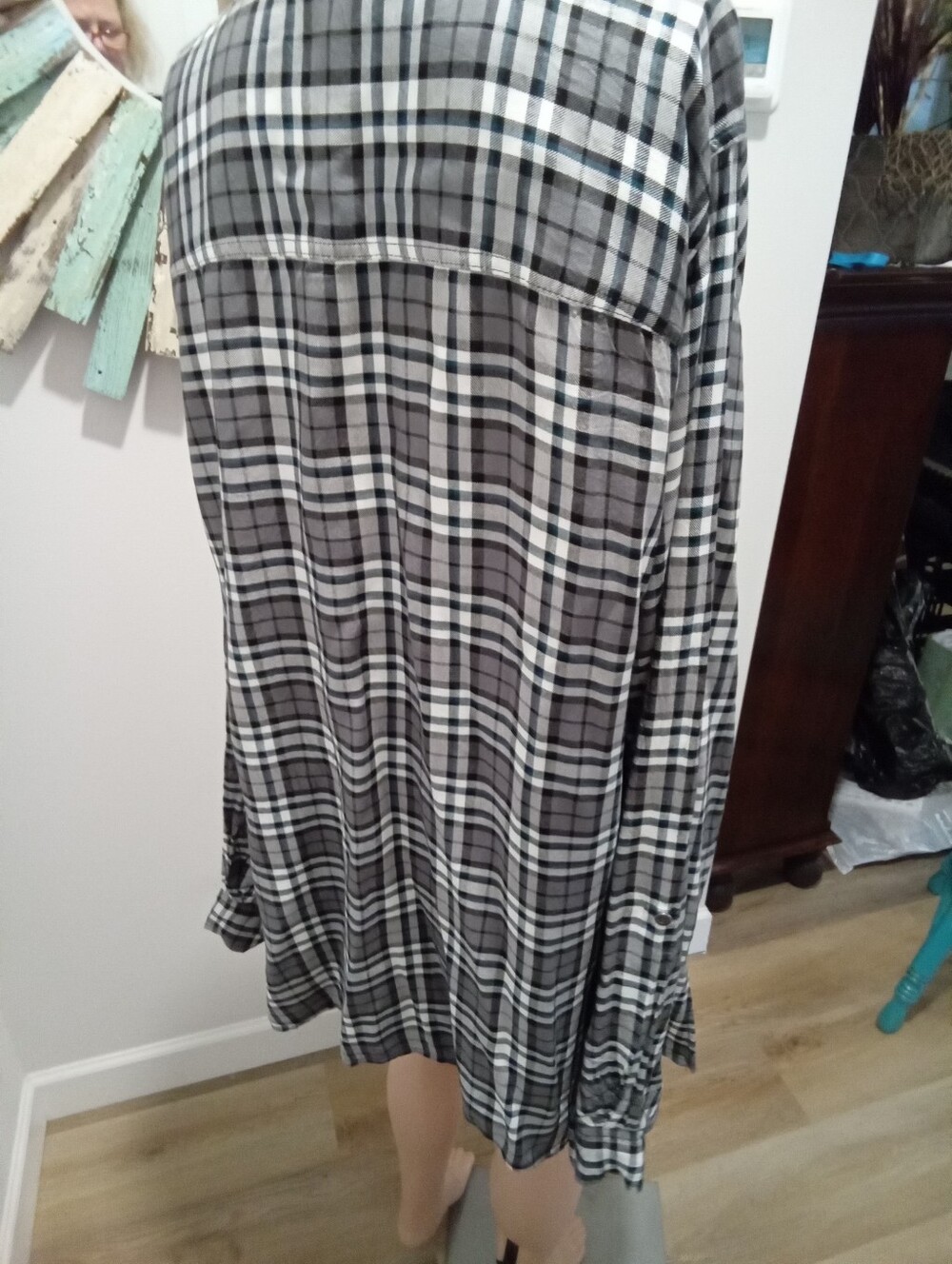 Westbound Woman Plus Size 1X Black & White Plaid w/Green Button Down Tunic - Picture 4 of 11
